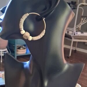 Heishe Bead Wooden And Gold Tone Hoops